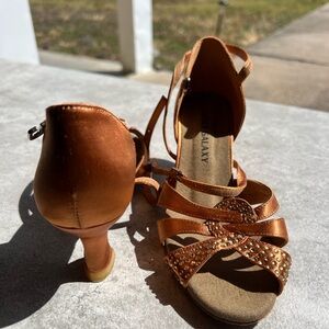 Elegant Bronze Strappy Dance Heels